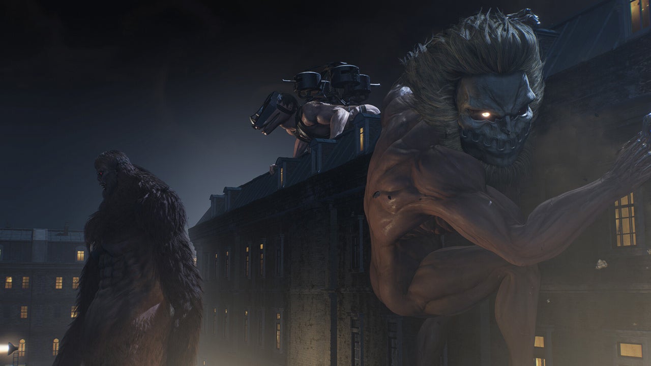 Attack on Titan 3 The Final key art with the series' emblem over a dusk sky