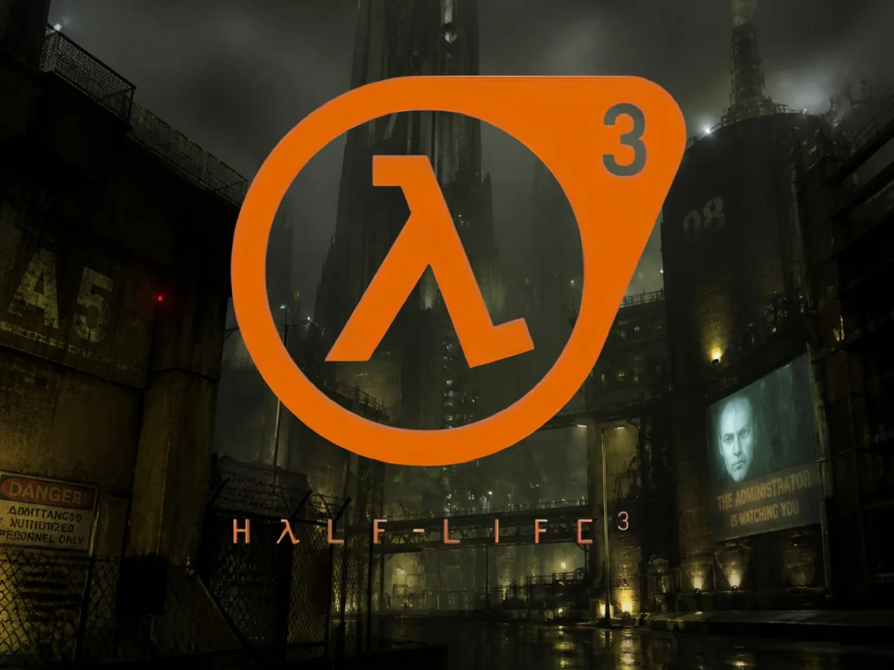 Stylized Half-Life crowbar and portal motif against a dark backdrop