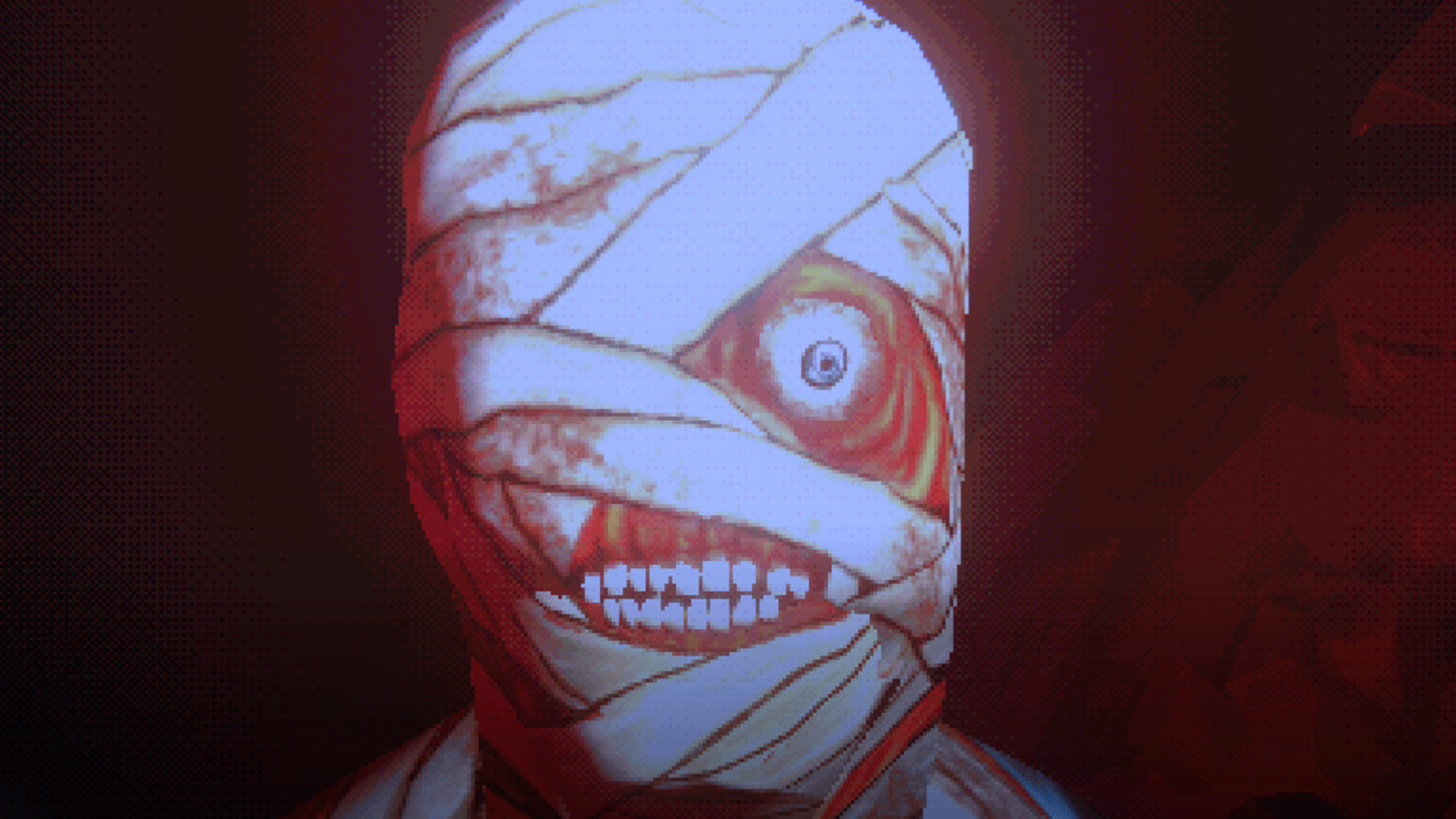 Mouthwashing game key art with the series' smiling wax mascot in a dark space station