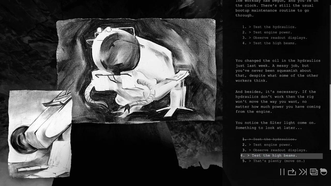 A Line Held Tight gameplay still of The Canary in the mining colony tunnels