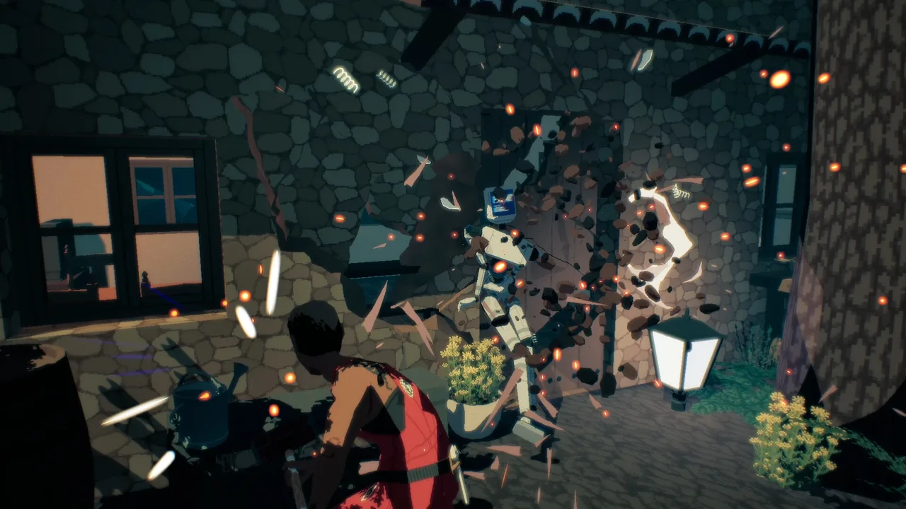 Virtue and a Sledgehammer combat screenshot against mechanical neighbors